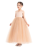V-Neck Satin Flower Girl Dress for Special Occasions Birthday Gown Father Daughter Dance Recital 522