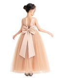 V-Neck Satin Flower Girl Dress for Special Occasions Birthday Gown Father Daughter Dance Recital 522