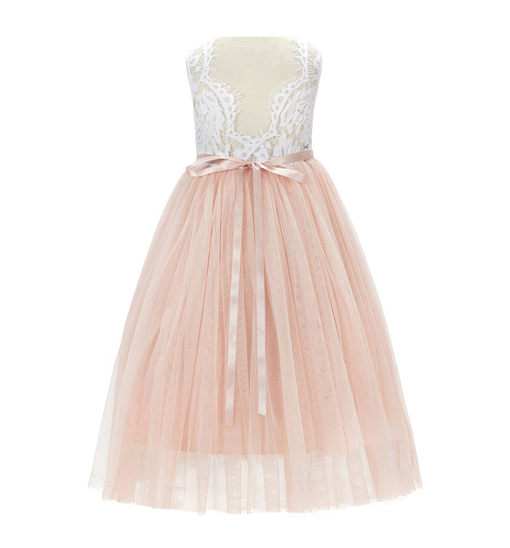 Scalloped V-Back A-Line Colored Flower Girl Dress Father Daughter Dance Recital Ceremony Gown 207R4