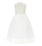 Ivory Scalloped V-Back A-Line Lace Flower Girl Dresses for Communion Church Christening Gown 207R4