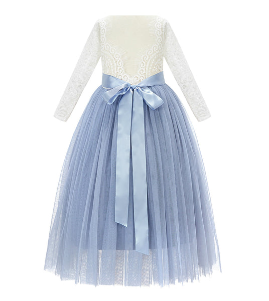 A-Line V-Back Lace Flower Girl Dresses with Sleeves Junior Pageant Wedding Junior Bridesmaid 290R