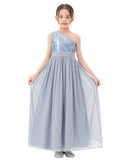 One Shoulder Sequins Chiffon Flower Girl Dress for Special Occasions Photoshoot Ceremonial Gown 328