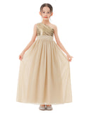 One Shoulder Sequins Chiffon Flower Girl Dress for Special Occasions Photoshoot Ceremonial Gown 328