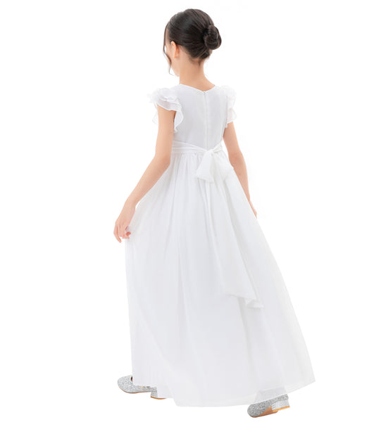 Ruffle Chiffon Flower Girl Dresses for Special Occasions Junior Pageants Communion Baptism Gowns 822