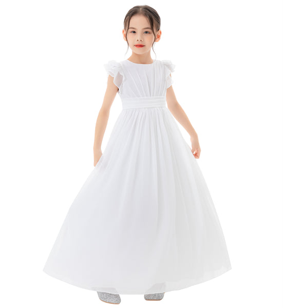 Ruffle Chiffon Flower Girl Dresses for Special Occasions Junior Pageants Communion Baptism Gowns 822