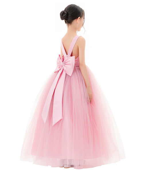 Satin Backless Tulle Flower Girl Dresses for Special Occasions Bridesmaid Pretty Princess Gown 722