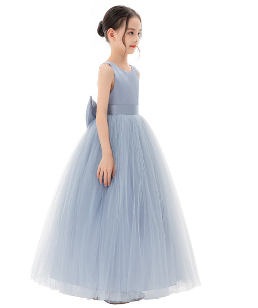 Satin Backless Tulle Flower Girl Dresses for Special Occasions Bridesmaid Pretty Princess Gown 722