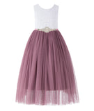 Scalloped V-Back Lace A-Line Flower Girl Dress Communion Baptism Wedding Reception Ballroom 207R7