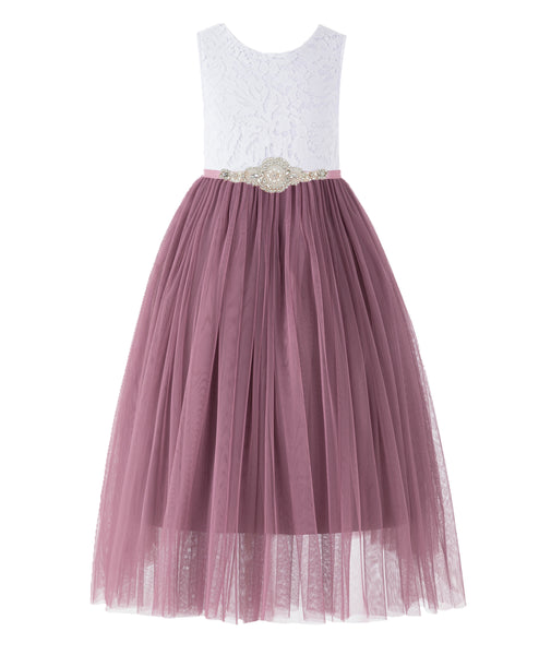 Scalloped V-Back Lace A-Line Flower Girl Dress Communion Baptism Wedding Reception Ballroom 207R7