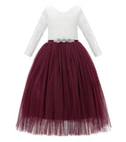 A-Line V-Back Lace Flower Girl Dresses with Sleeves Formal Novelty Photoshoot Ceremonial Gown 290R4