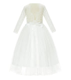 A-Line V-Back Lace Flower Girl Dresses with Sleeves Pretty Princess Gown Formal Birthday Party 290R2