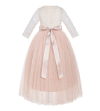 A-Line V-Back Lace Flower Girl Dresses with Sleeves Junior Pageant Wedding Junior Bridesmaid 290R