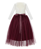 A-Line V-Back Lace Flower Girl Dresses with Sleeves Formal Novelty Photoshoot Ceremonial Gown 290R4