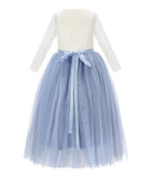 A-Line V-Back Lace Flower Girl Dresses with Sleeves Formal Novelty Photoshoot Ceremonial Gown 290R4