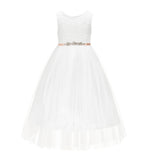 Ivory Scalloped V-Back A-Line Lace Flower Girl Dresses for Communion Church Christening Gown 207R4