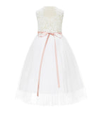 Ivory Scalloped V-Back A-Line Lace Flower Girl Dresses for Communion Church Christening Gown 207R4