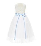Ivory Scalloped V-Back A-Line Lace Flower Girl Dresses for Communion Church Christening Gown 207R4