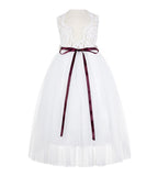 Scalloped V-Back Lace A-Line Flower Girl Dress Events Birthday Party Recital Graduation Ceremony 207R2