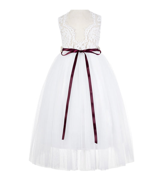 Scalloped V-Back Lace A-Line Flower Girl Dress Events Birthday Party Recital Graduation Ceremony 207R2