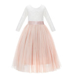 A-Line V-Back Lace Flower Girl Dresses with Sleeves Junior Pageant Wedding Junior Bridesmaid 290R