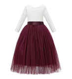 A-Line V-Back Lace Flower Girl Dresses with Sleeves Junior Pageant Wedding Junior Bridesmaid 290R