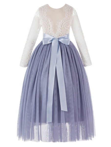 A-Line V-Back Lace Flower Girl Dresses with Sleeves Junior Pageant Wedding Junior Bridesmaid 290R