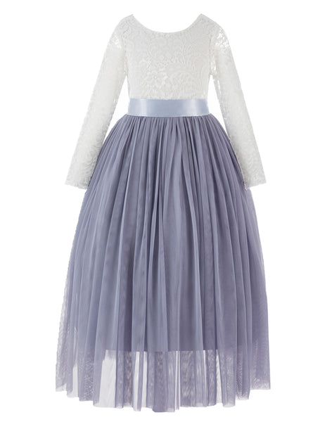 A-Line V-Back Lace Flower Girl Dresses with Sleeves Junior Pageant Wedding Junior Bridesmaid 290R