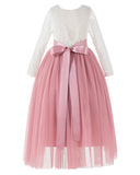 A-Line V-Back Lace Flower Girl Dresses with Sleeves Junior Pageant Wedding Junior Bridesmaid 290R