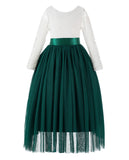 A-Line V-Back Lace Flower Girl Dresses with Sleeves Junior Pageant Wedding Junior Bridesmaid 290R