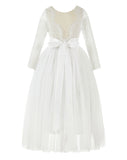A-Line V-Back Lace Flower Girl Dresses with Sleeves Junior Pageant Wedding Junior Bridesmaid 290R