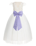 Ivory Cap Sleeves V-Back Lace Flower Girl Dress Special Occasions Junior Bridesmaid Gown 622T(2)