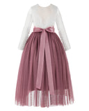 A-Line V-Back Lace Flower Girl Dresses with Sleeves Junior Pageant Wedding Junior Bridesmaid 290R