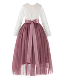 A-Line V-Back Lace Flower Girl Dress with Sleeves Formal Junior Princess Gown Special Occasion 290R3