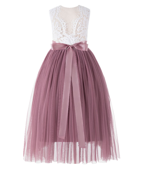 Scalloped V-Back Lace A-Line Colored Flower Girl Dress Christening Photoshoot Dance Recital 207R3