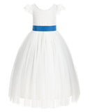 Ivory Cap Sleeves V-Back Lace Flower Girl Dress Special Occasions Junior Bridesmaid Gown 622T(1)
