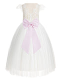 Ivory Cap Sleeves V-Back Lace Flower Girl Dress Special Occasions Junior Bridesmaid Gown 622T(1)