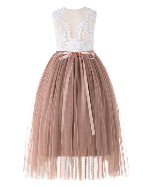 Scalloped V-Back Lace A-Line Flower Girl Dress Events Birthday Party Recital Graduation Ceremony 207R2