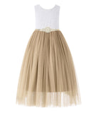 Scalloped V-Back Lace A-Line Flower Girl Dress Communion Baptism Wedding Reception Ballroom 207R7