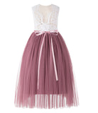 Scalloped V-Back Lace A-Line Flower Girl Dress Communion Baptism Wedding Reception Ballroom 207R7