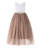 Scalloped V-Back Lace A-Line Flower Girl Dress Communion Baptism Wedding Reception Ballroom 207R7