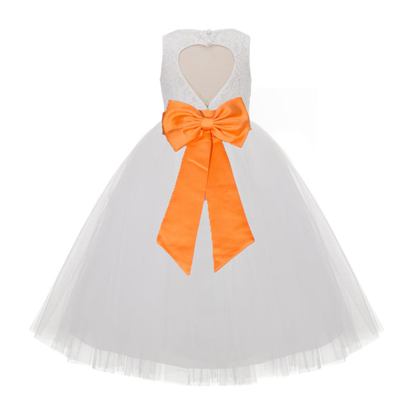 Ivory Floral Lace Heart Cutout Flower Girl Dress Communion Baptism Junior Bridesmaid Dress 172T(2)