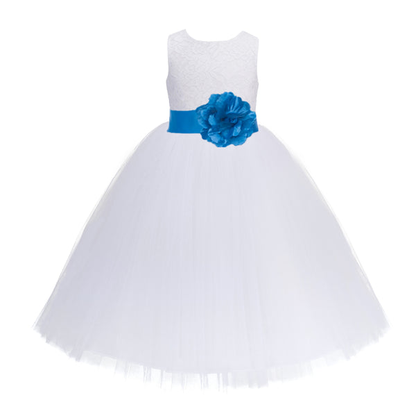 White Floral Lace Heart Cutout Flower Girl Dress Communion Baptism Junior Bridesmaid Dress 172T(5)
