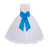 White Floral Lace Heart Cutout Flower Girl Dress Communion Baptism Junior Bridesmaid Dress 172T(5)