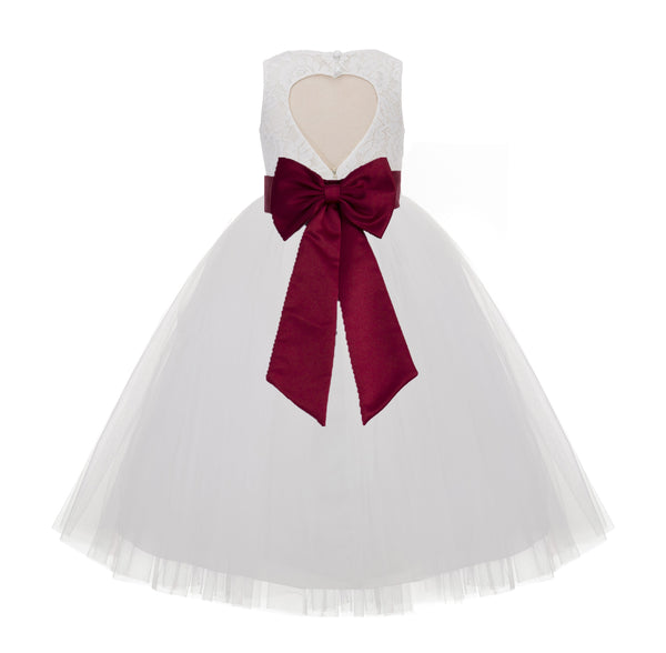 Ivory Floral Lace Heart Cutout Flower Girl Dress Communion Baptism Junior Bridesmaid Dress 172T(2)