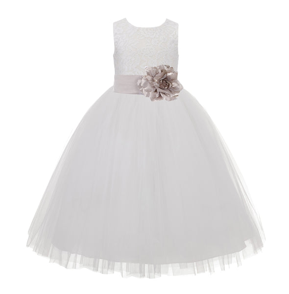 Ivory Floral Lace Heart Cutout Flower Girl Dress Communion Baptism Junior Bridesmaid Dress 172T(4)