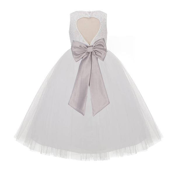 Ivory Floral Lace Heart Cutout Flower Girl Dress Communion Baptism Junior Bridesmaid Dress 172T(4)