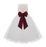 Ivory Floral Lace Heart Cutout Flower Girl Dress Communion Baptism Junior Bridesmaid Dress 172T(5)