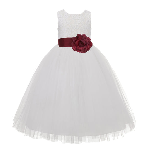 Ivory Floral Lace Heart Cutout Flower Girl Dress Communion Baptism Junior Bridesmaid Dress 172T(5)