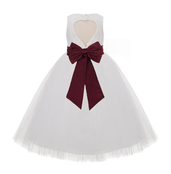 Ivory Floral Lace Heart Cutout Flower Girl Dress Communion Baptism Junior Bridesmaid Dress 172T(5)