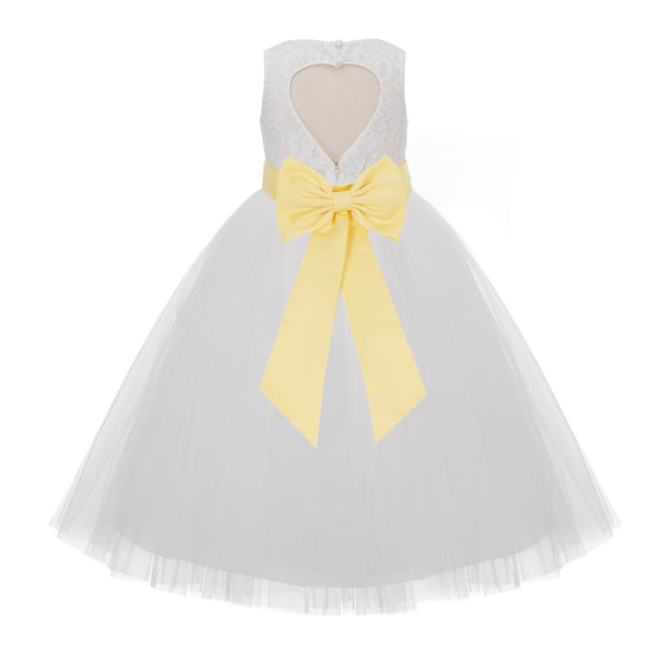 Ivory Floral Lace Heart Cutout Flower Girl Dress Communion Baptism Junior Bridesmaid Dress 172T(1)